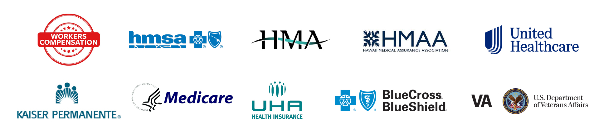 Logo icons for accepted insurances, also listed below.